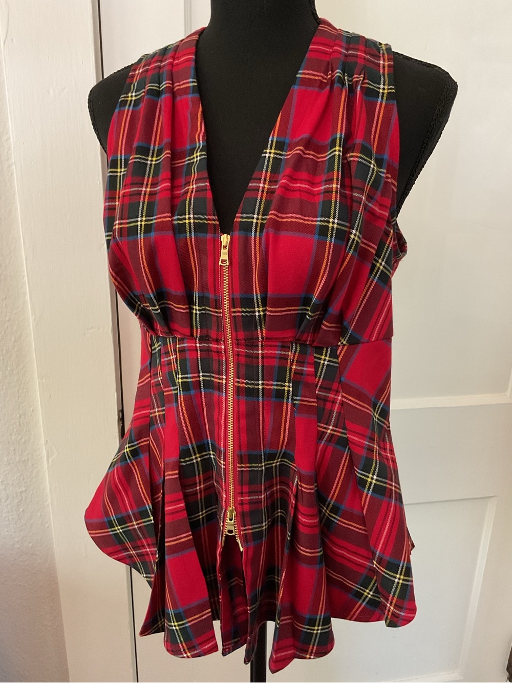 Maeve Anthropologie plaid zip front vest top